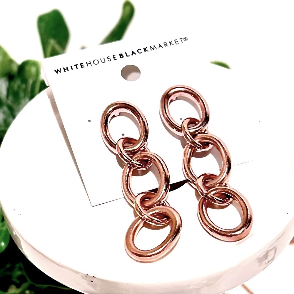 WHITE HOUSE BLACK MARKET Rose Gold Oval Link Dangle Earrings | NWT - Picture 2 of 9